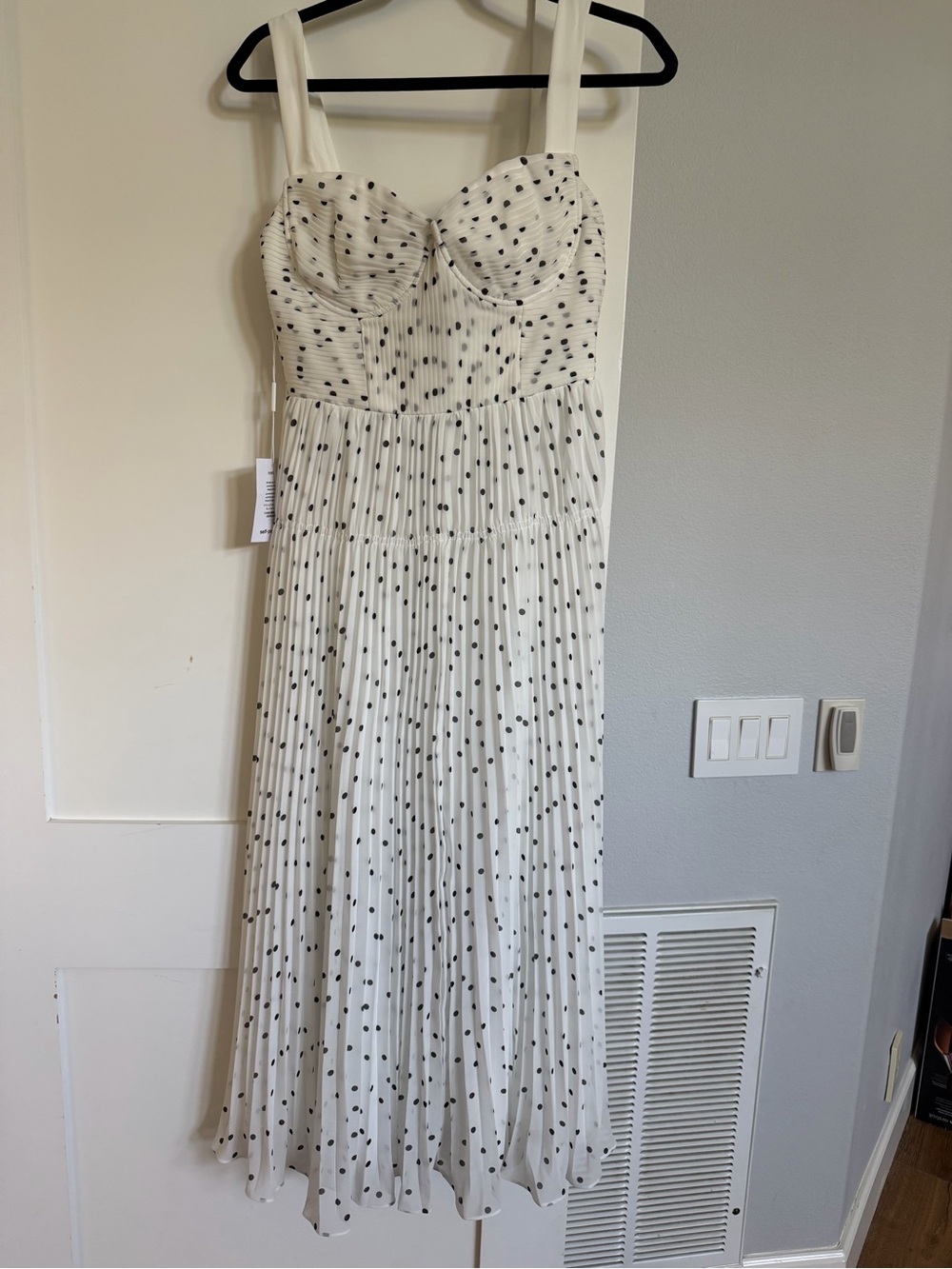 Self-Portrait Polka-Dot Pleated Chiffon Midi Dress with belt